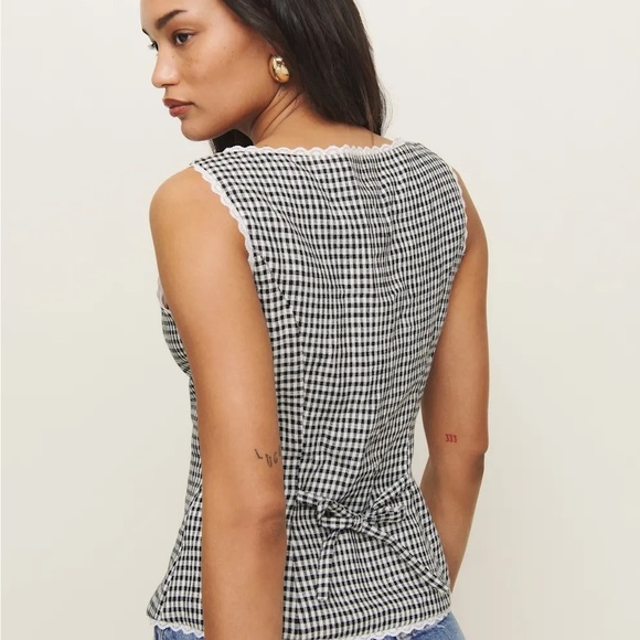 New Reformation Amela Gingham Top - Black and White - Picture 2 of 2